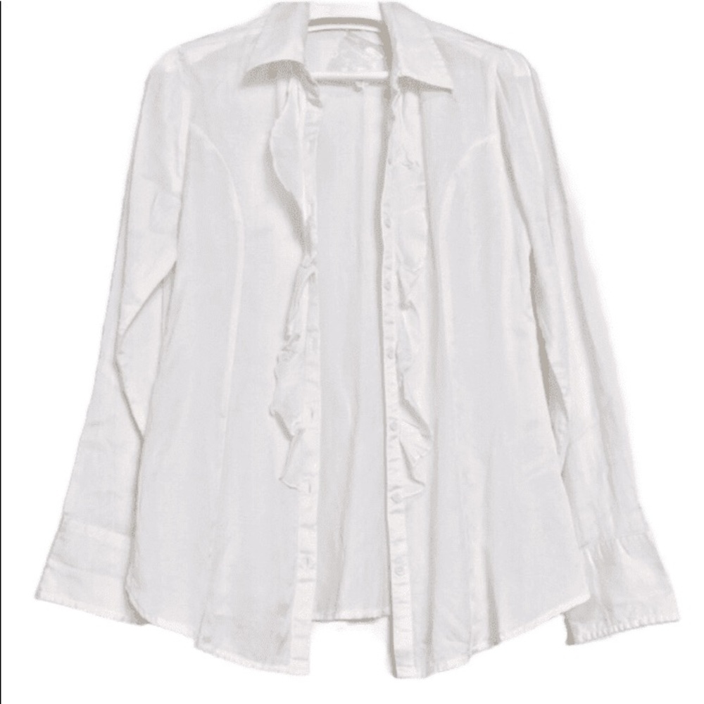 Street One Casual Office Career Ruffle Button Down Shirt White L